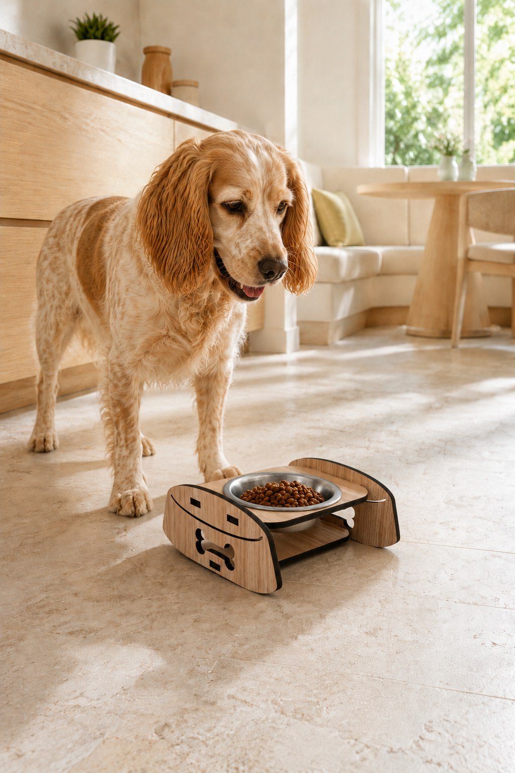 Ahşap Standlı Tekli Küçük-Orta Irk Köpek ve Kediler İçin Mama Veya Su Kabı