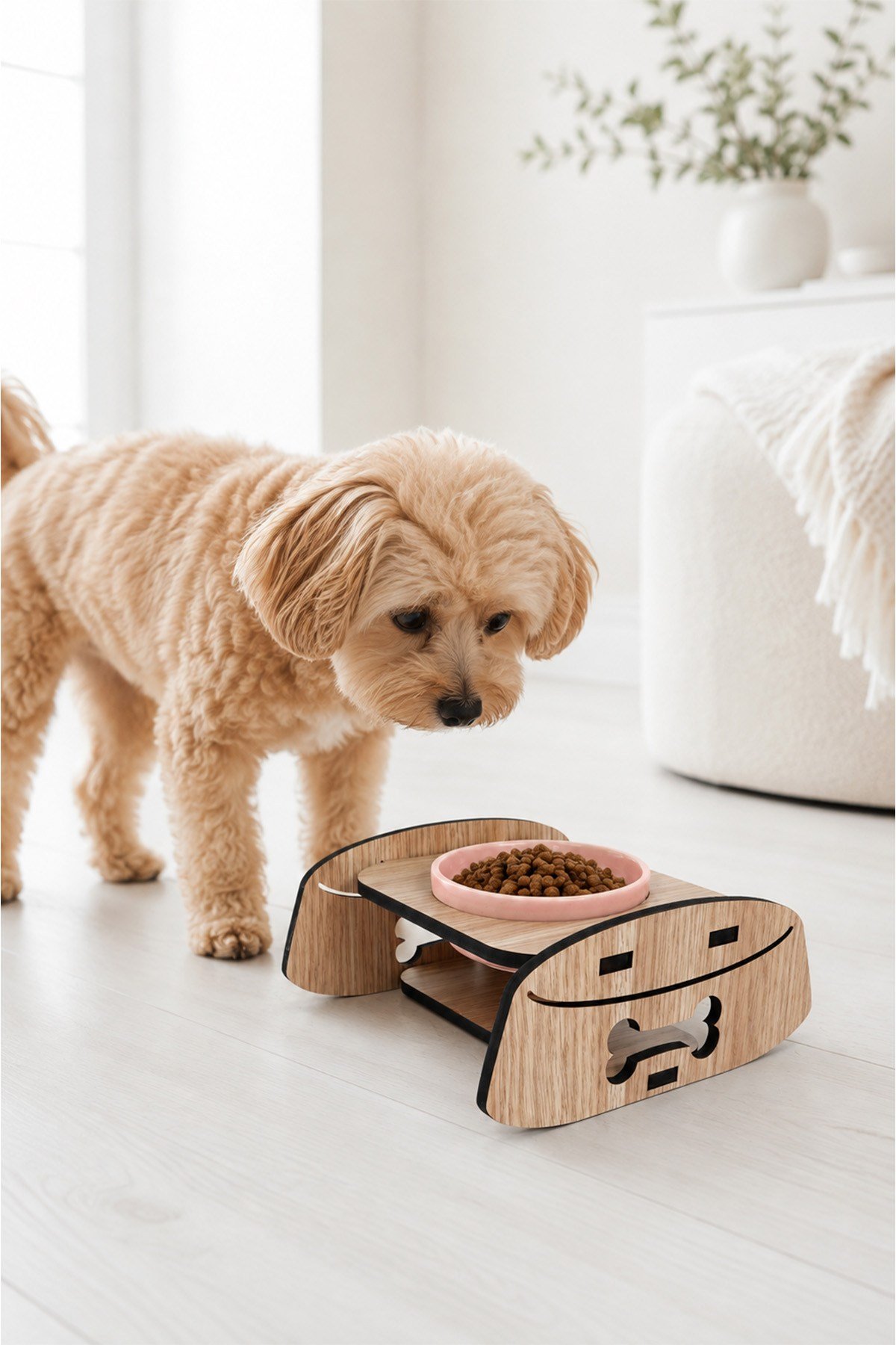 Ahşap Standlı Tekli Küçük-Orta Irk Köpek ve Kediler İçin Mama Veya Su Kabı