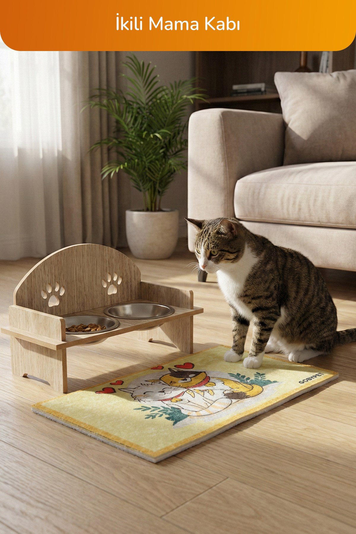 Kedi ve Küçük-Orta Irk Köpekler İçin 4’lü Konfor Seti, Çadır, Minder, Mama Kabı, Vantuzlu Cam Yatağı