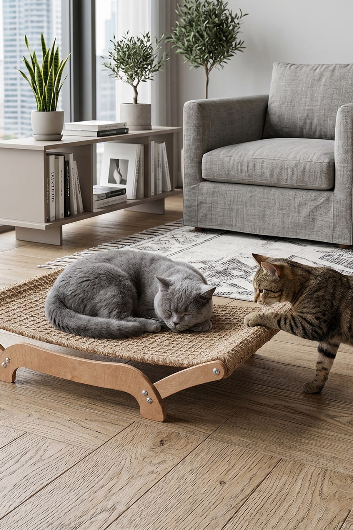 Kediler İçin Tırmalanabilir Sisal Halı Özellikli Konforlu Kedi Yatağı 6075
