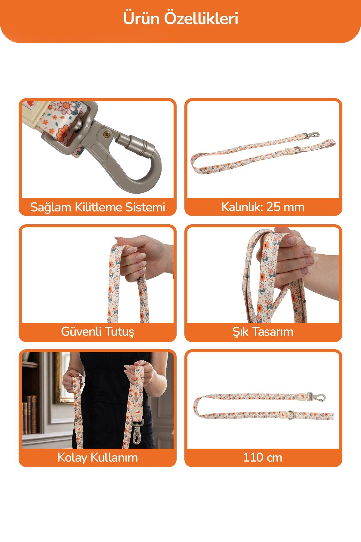 Köpekler İçin Dayanıklı Ve Güvenli, Desenli Gezdirme Tasması ( 25mm )