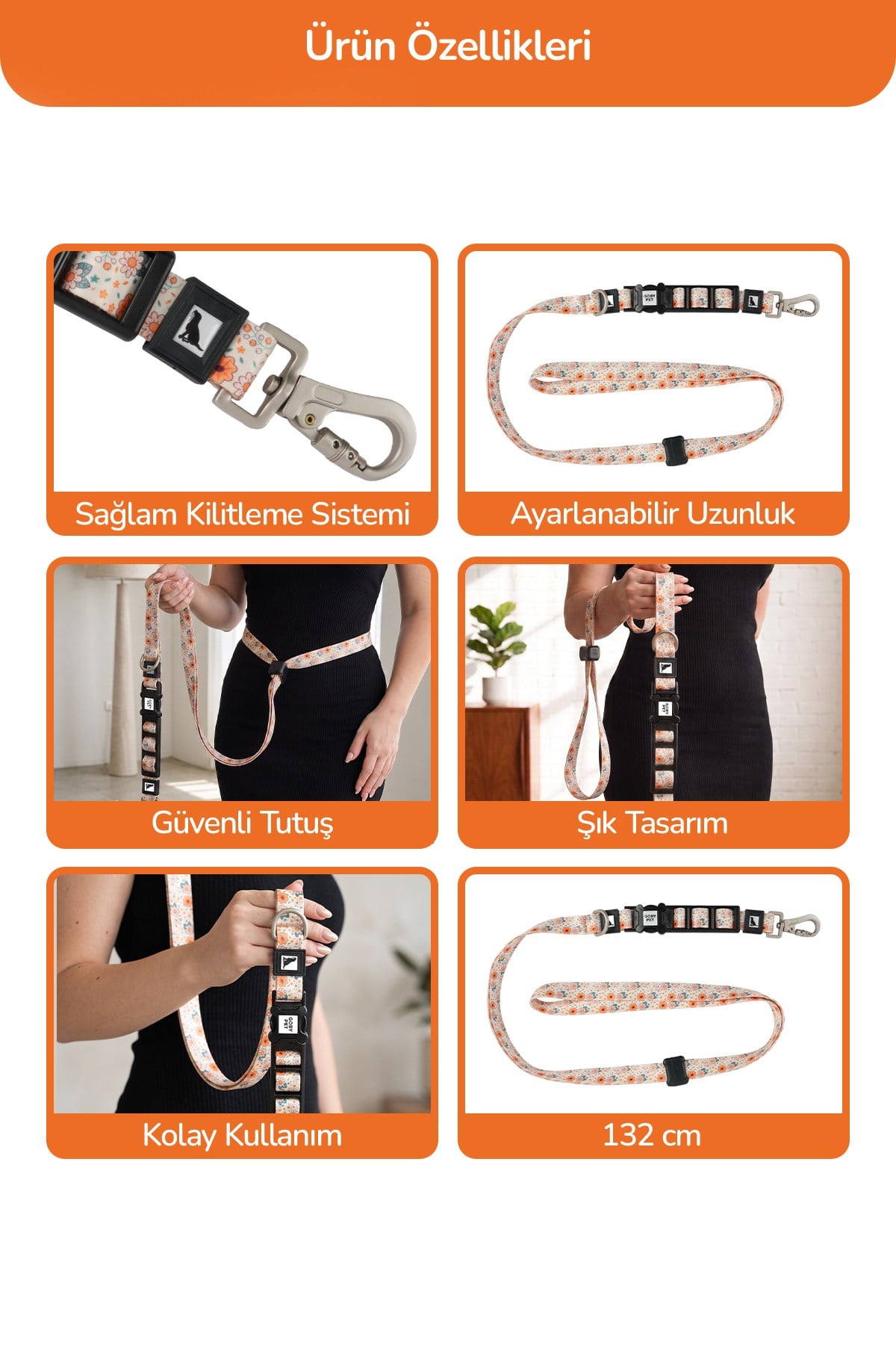 Köpekler İçin Dayanıklı Ve Güvenli, Desenli Eller Serbest Gezdirme Tasması ( 25mm )