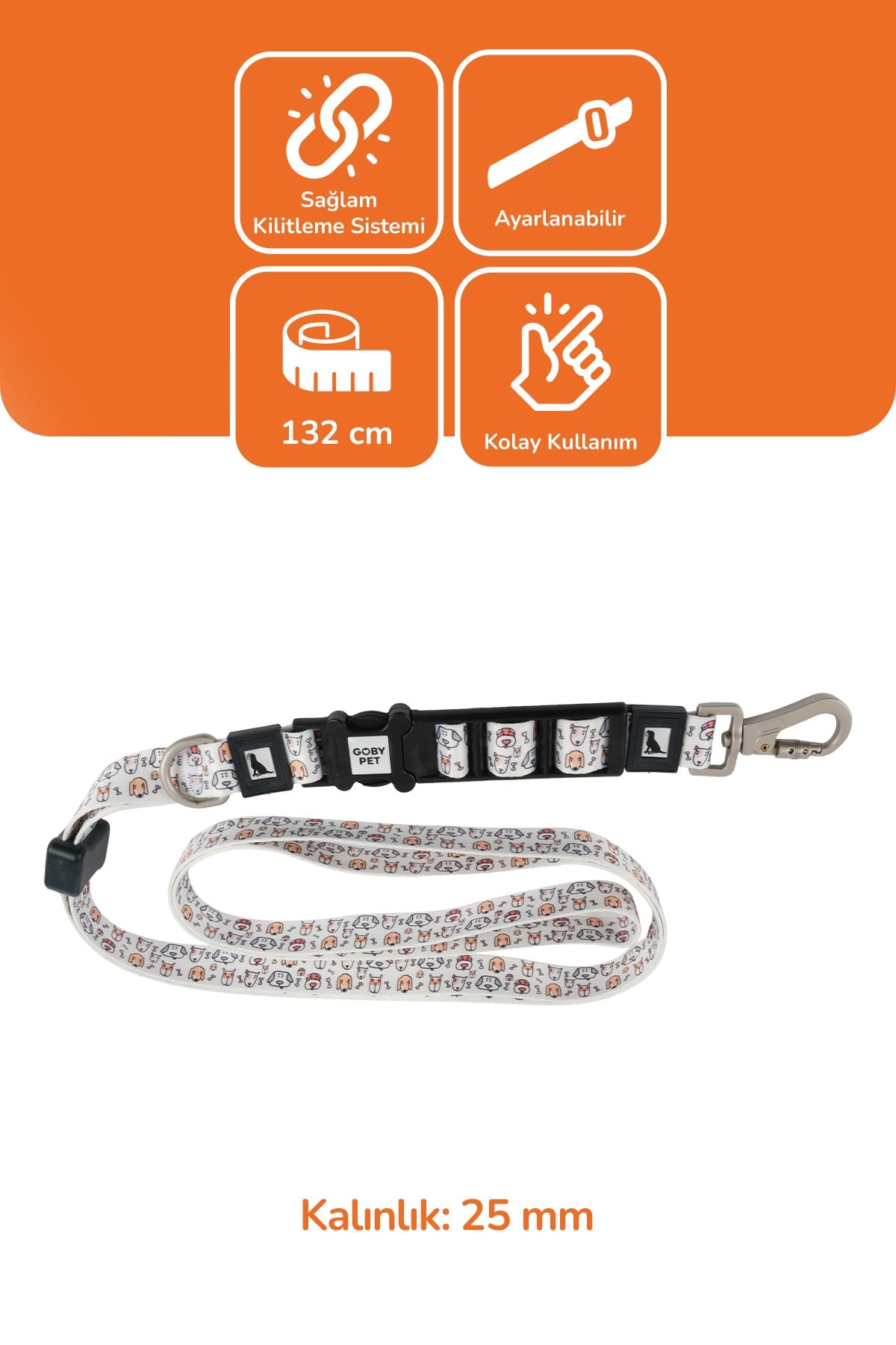 Köpekler İçin Dayanıklı Ve Güvenli, Desenli Eller Serbest Gezdirme Tasması ( 25mm )