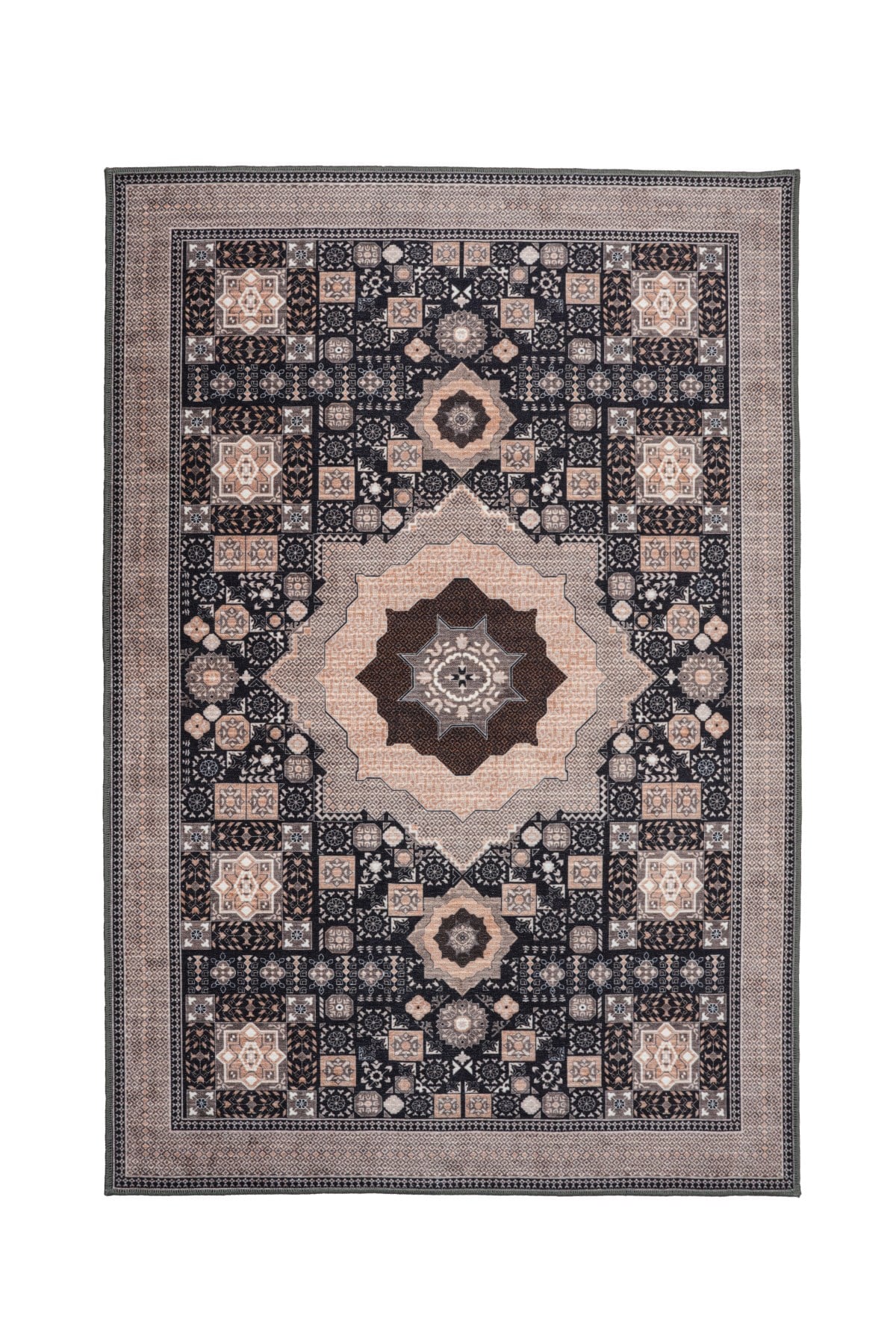 Art Deco Dijital Şönil Halı | Vintage Desenli Halı | Kaymaz Tabanlı | Makinede Yıkanabilir | OART05 160x230