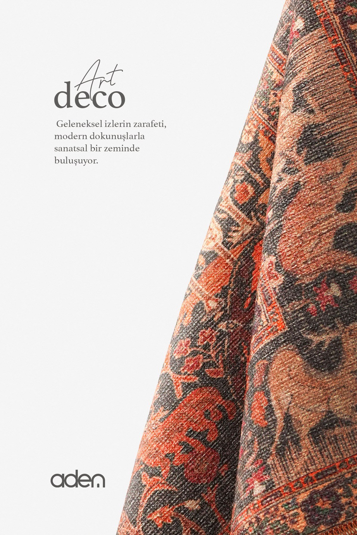 Art Deco Dijital Şönil Halı | Vintage Desenli Halı | Kaymaz Tabanlı | Makinede Yıkanabilir | ART0124