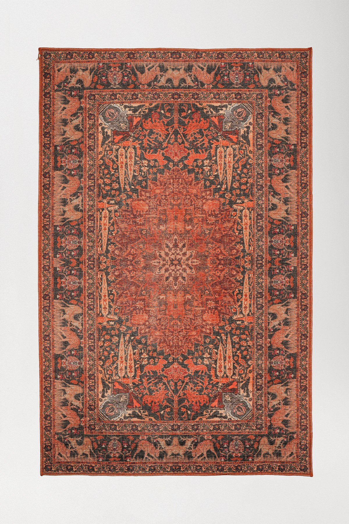 Art Deco Dijital Şönil Halı | Vintage Desenli Halı | Kaymaz Tabanlı | Makinede Yıkanabilir | ART0124