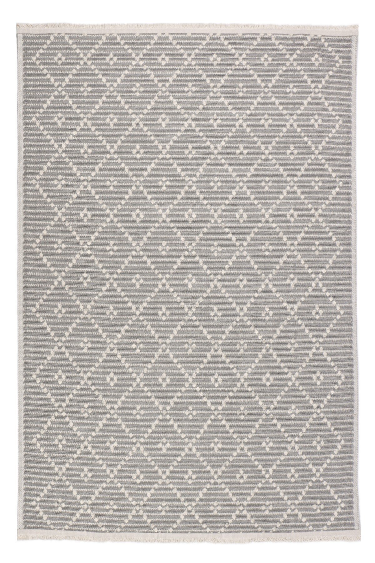 Koza Pamuk Dokuma Halı |Kaymaz Tabanlı | Makinede Yıkanabilir Modern Halı | Salon, Kilim |Gri| KZA02