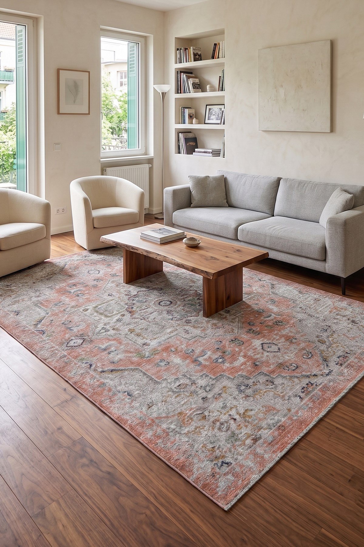 Lorien Vintage Dokuma Halı | Eskitme Desenli Pamuk Tabanlı Halı | Modern Salon Halısı | LOR16