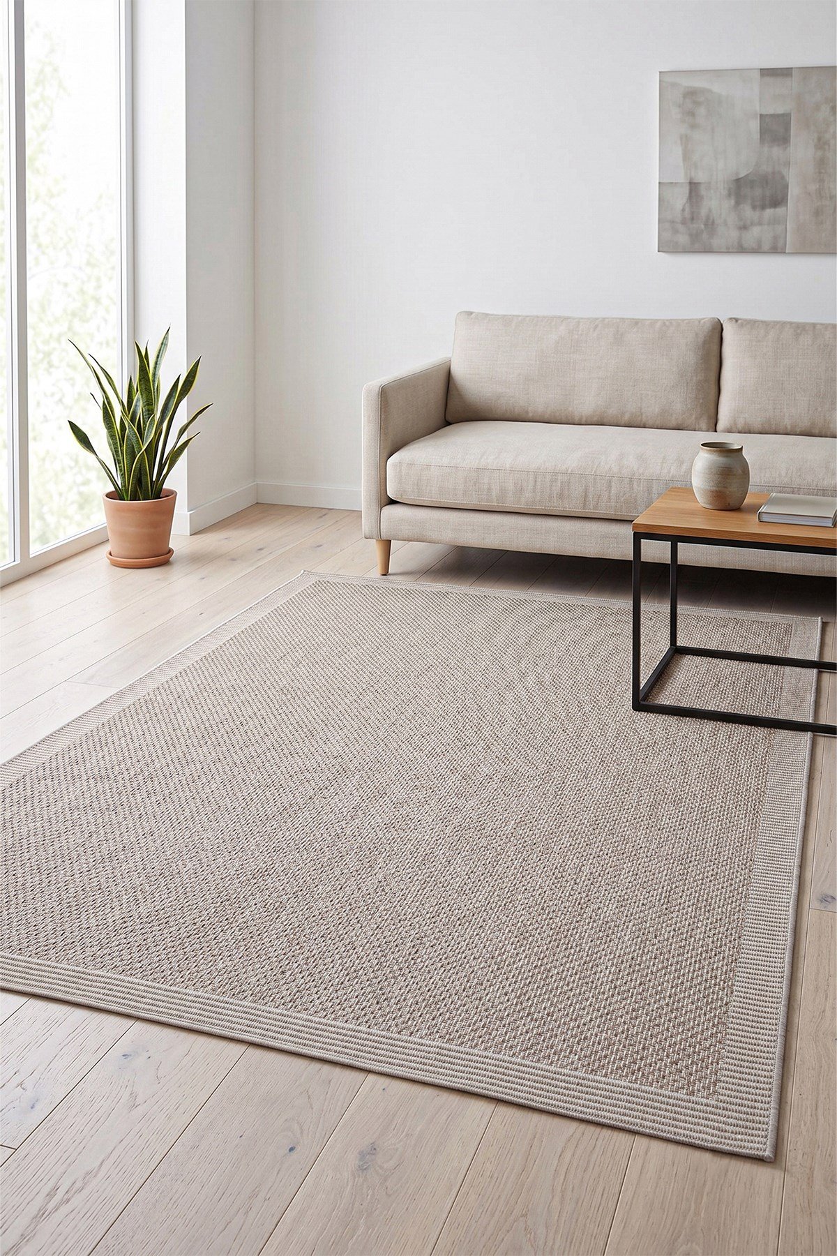 Sisal Plus Hasır Dokuma Halı | Kaymaz Tabanlı Mutfak Halısı|Leke Tutmaz Halı |Bordürlü Modern Salon Halısı | EB455
