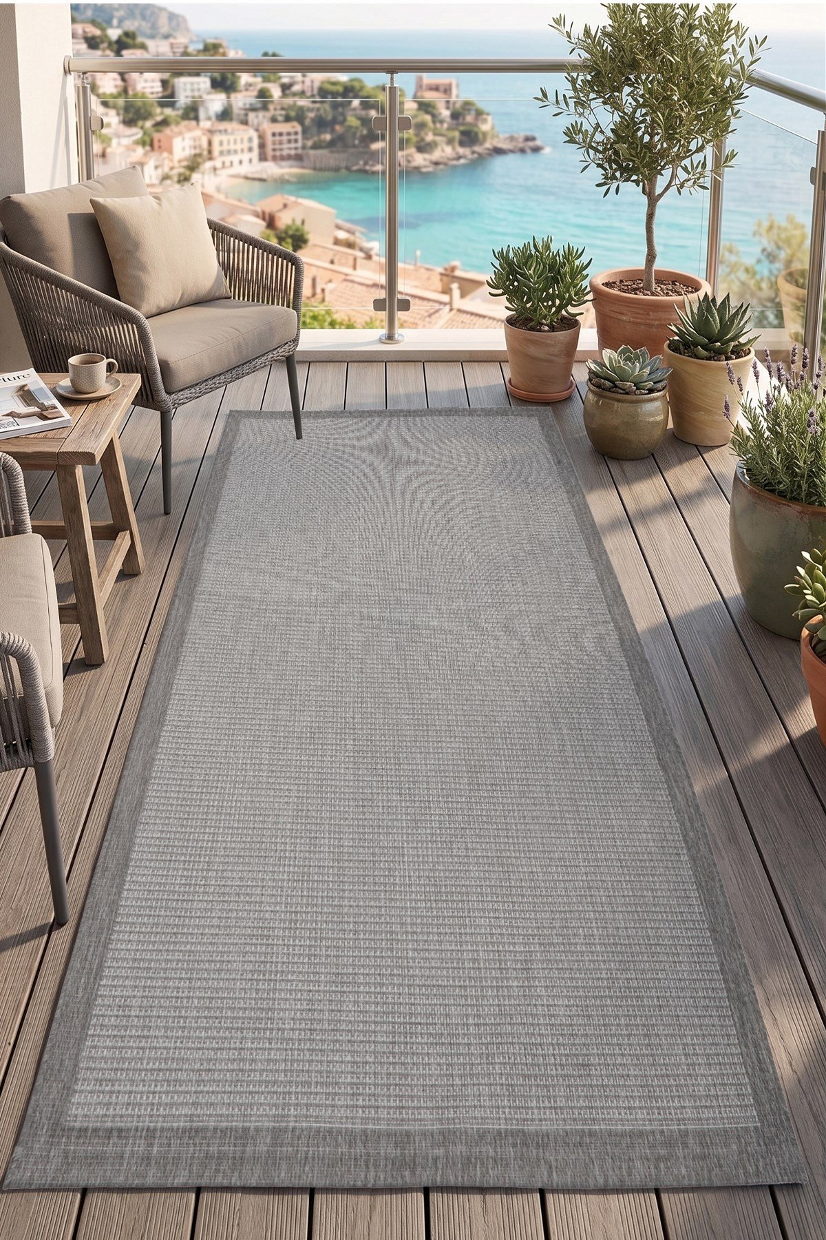 Sisal Plus Hasır Dokuma Halı | Kaymaz Tabanlı Mutfak Halısı|Leke Tutmaz Halı |Bordürlü Modern Salon Halısı | EB459