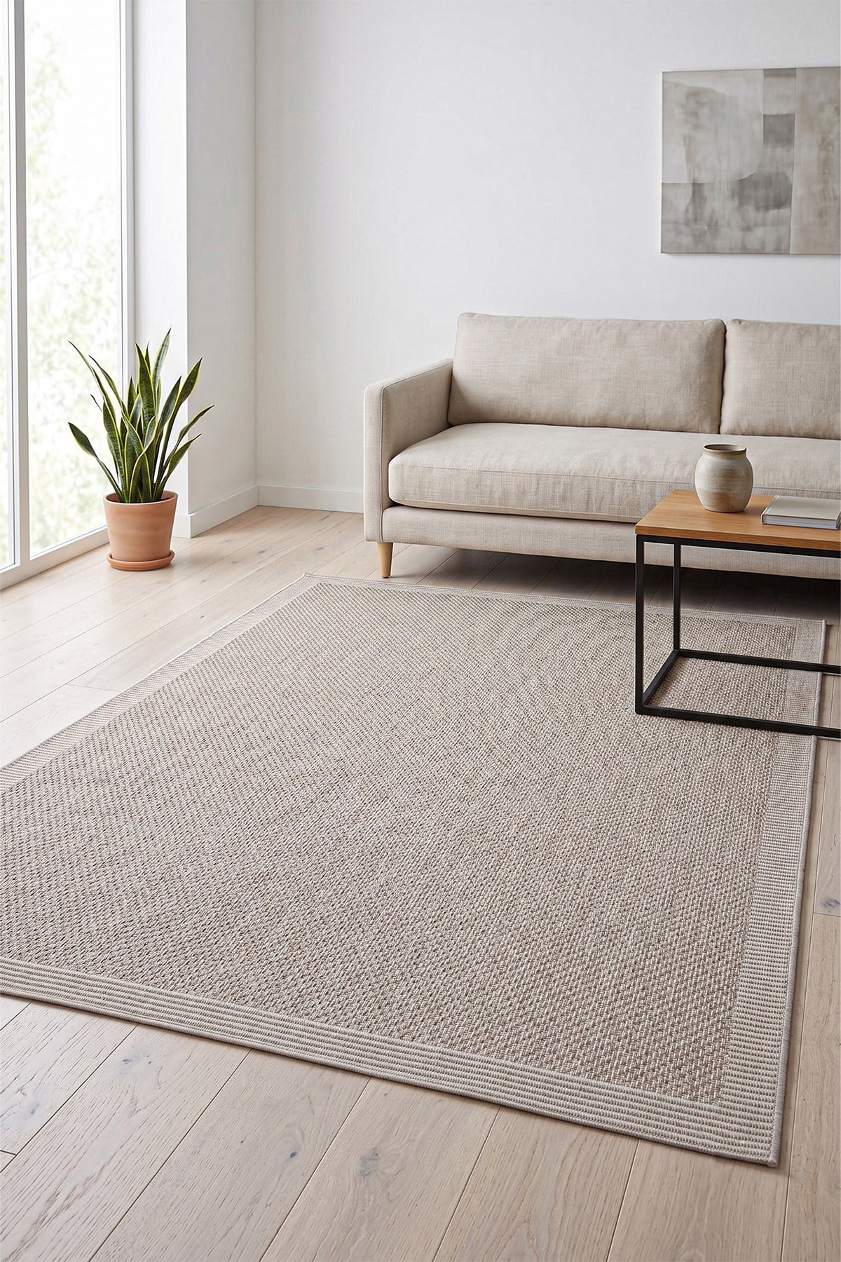 Sisal Plus Hasır Dokuma Halı | Kaymaz Tabanlı Mutfak Halısı|Leke Tutmaz Halı |Bordürlü Modern Salon Halısı | EB455