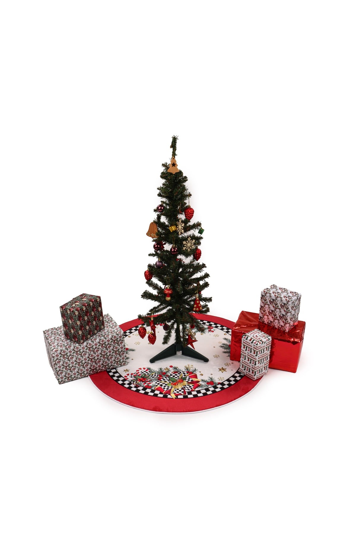 Yılbaşı Ağacı Altı Örtüsü | Christmas Desenli Çam Ağacı Altı Kaymaz Dot Tabanlı Halı | PAR0559