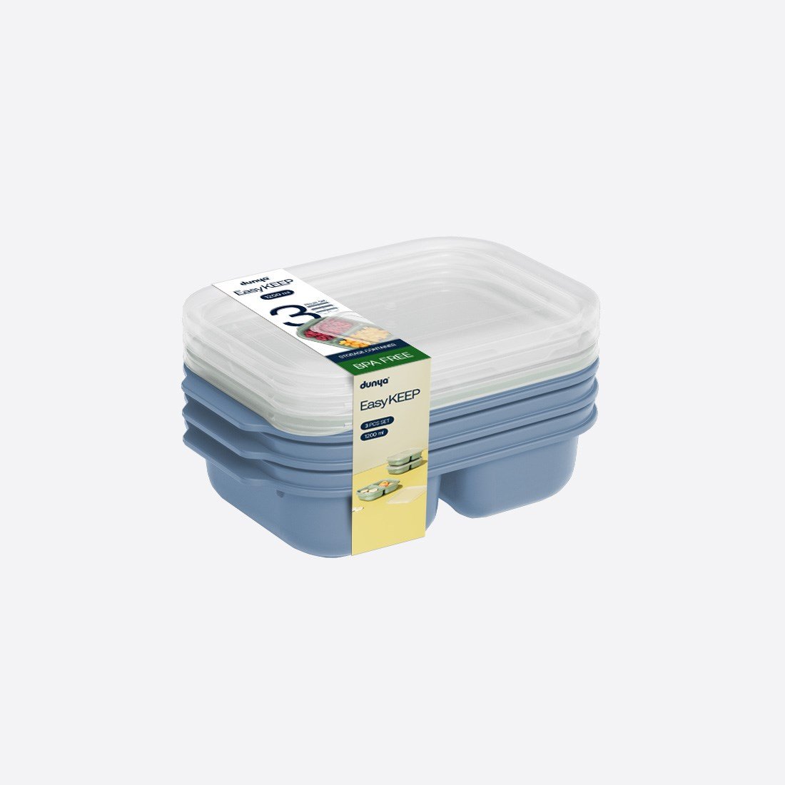 3 Parça Easy Keep Dikdörtgen Set ( 3 x 1200 ml )