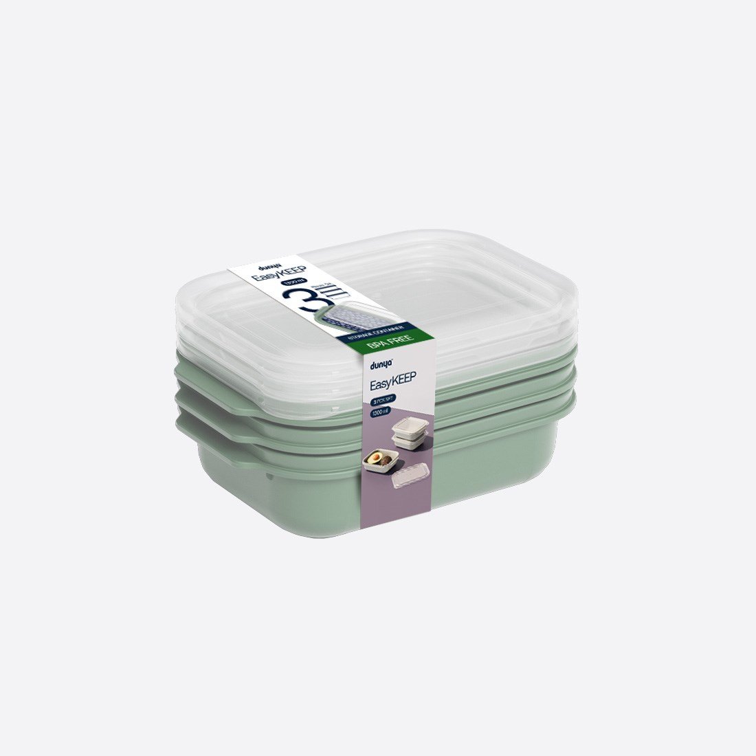 3 Parça Easy Keep Dikdörtgen Set ( 3 x 1300 ml )
