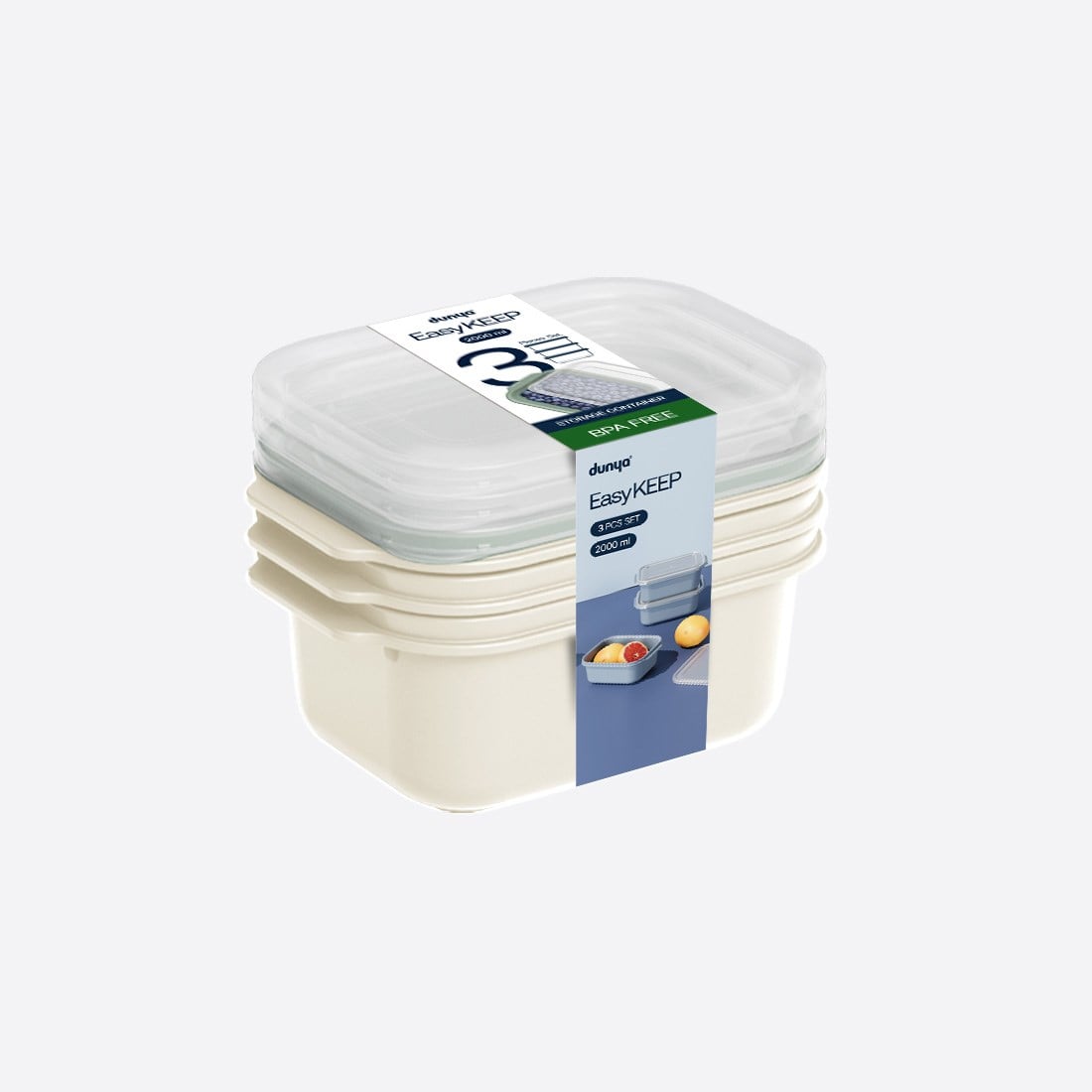 3 Parça Easy Keep Dikdörtgen Set ( 3 x 2000 ml )