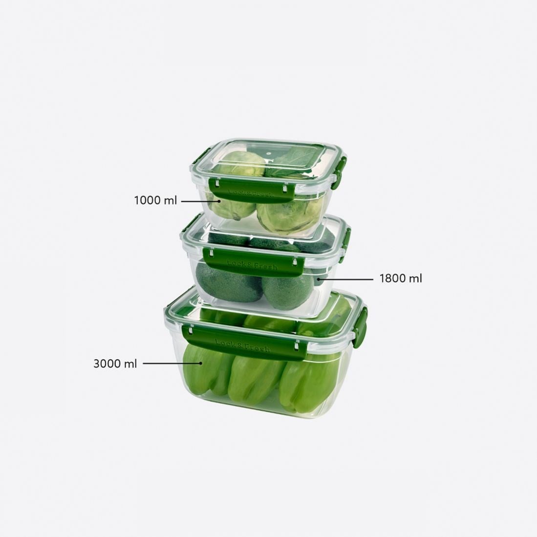 3 Parça Master Dikdörtgen Set (1000-1800-3000 ml)