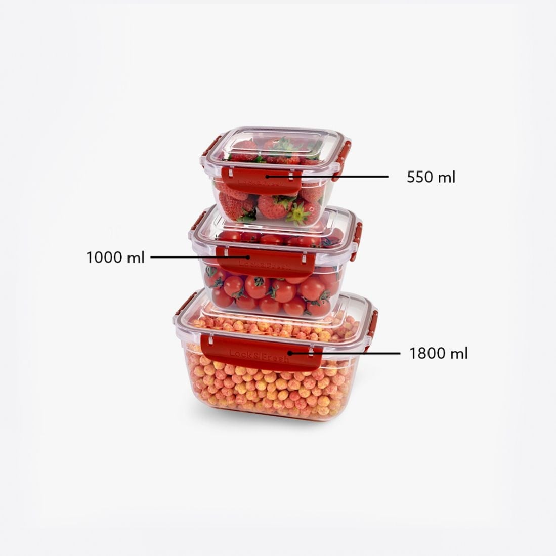 3 Parça Master Dikdörtgen Set (550-1000-1800 ml)