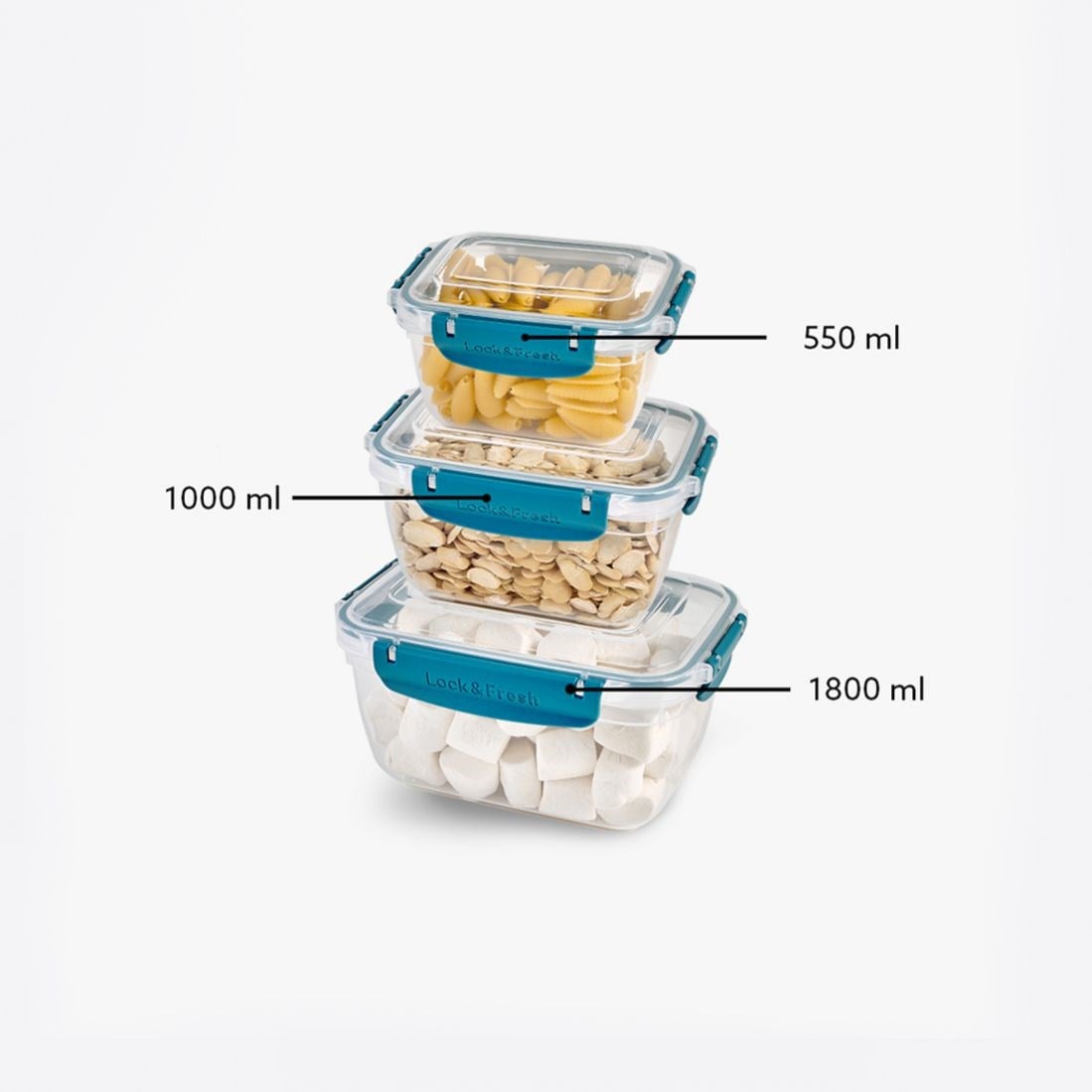 3 Parça Master Dikdörtgen Set (550-1000-1800 ml)