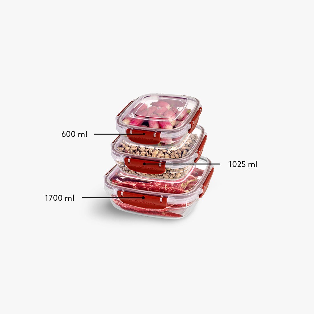 3 Parça Master Kare Set (600-1025-1700 ml)