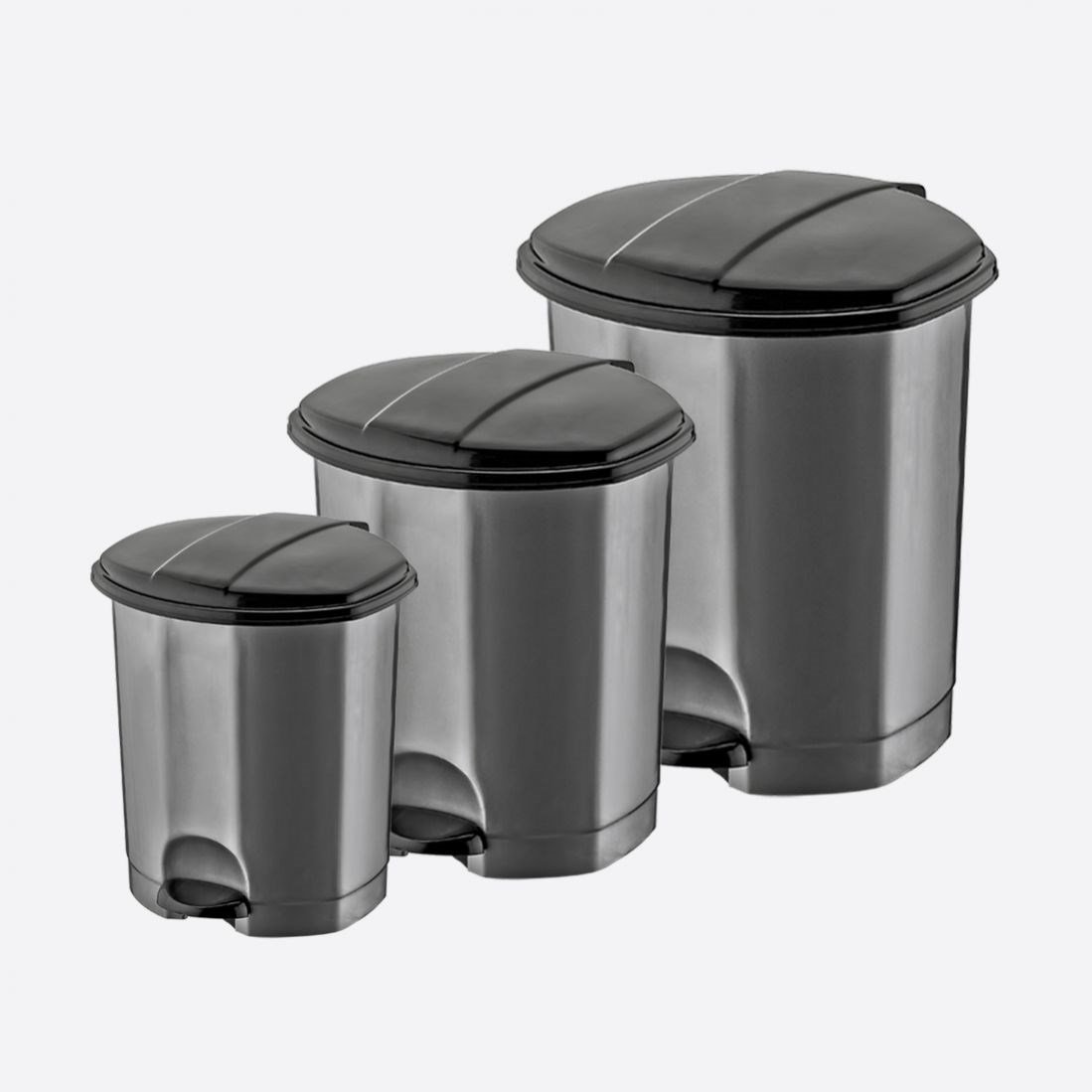 3 Parça Pedallı Çöp Kovası Set (7L-18L-50L)