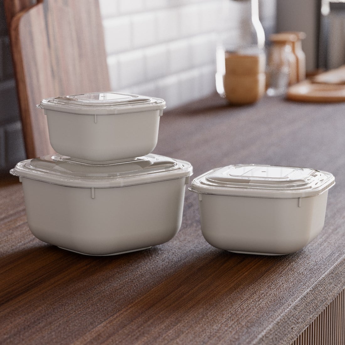 3 Parça Snap Lid Kare Set (600-1100-1800 ml)