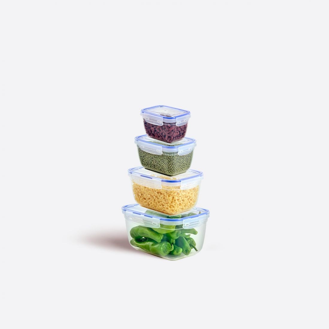 4 Parça Contalı Dikdörtgen Set (550-1000-1800-3000 ml)