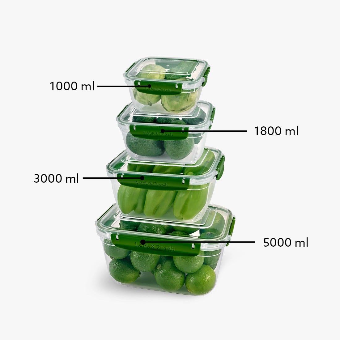 4 Parça Master Dikdörtgen Set (1000-1800-3000-5000 ml)