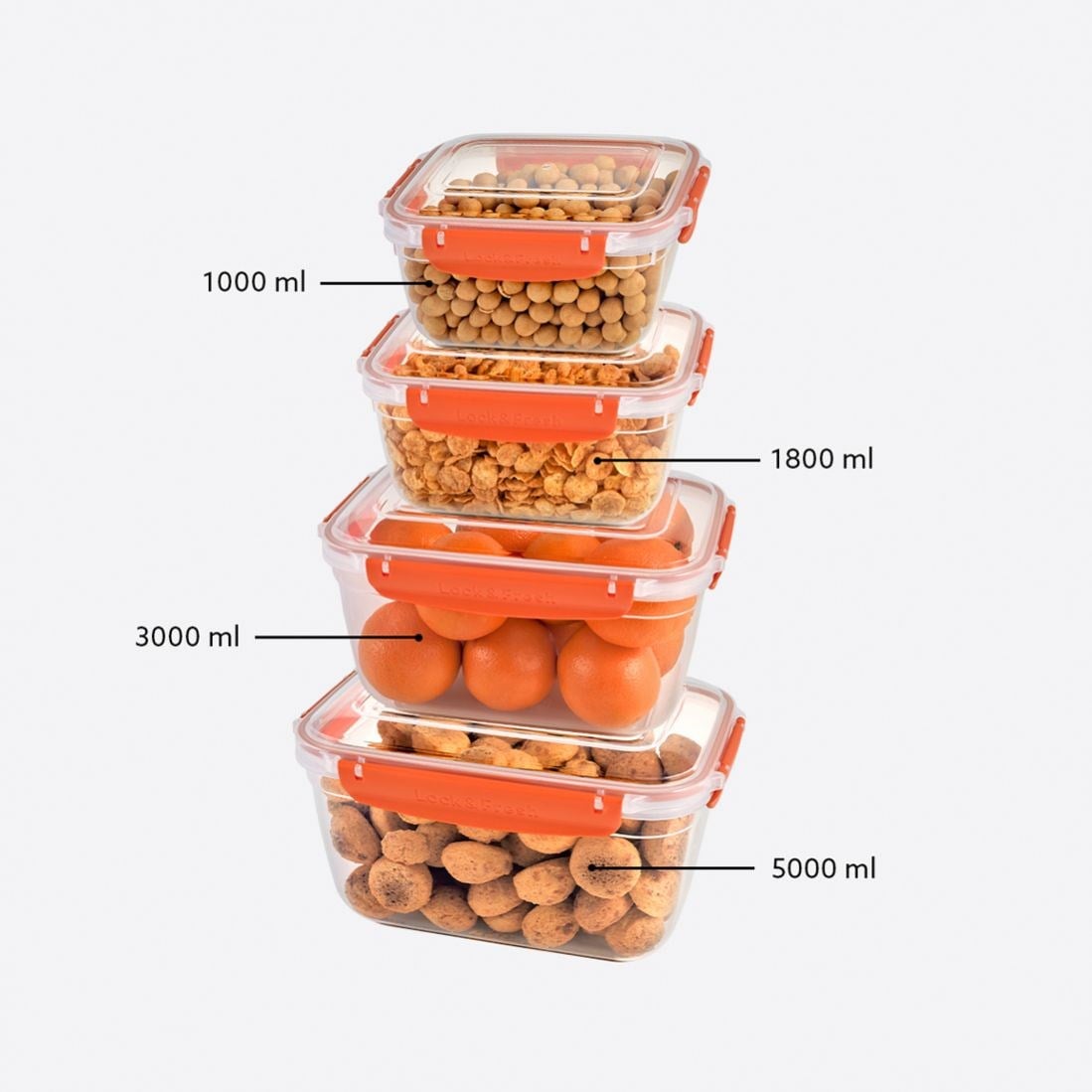 4 Parça Master Dikdörtgen Set (1000-1800-3000-5000 ml)