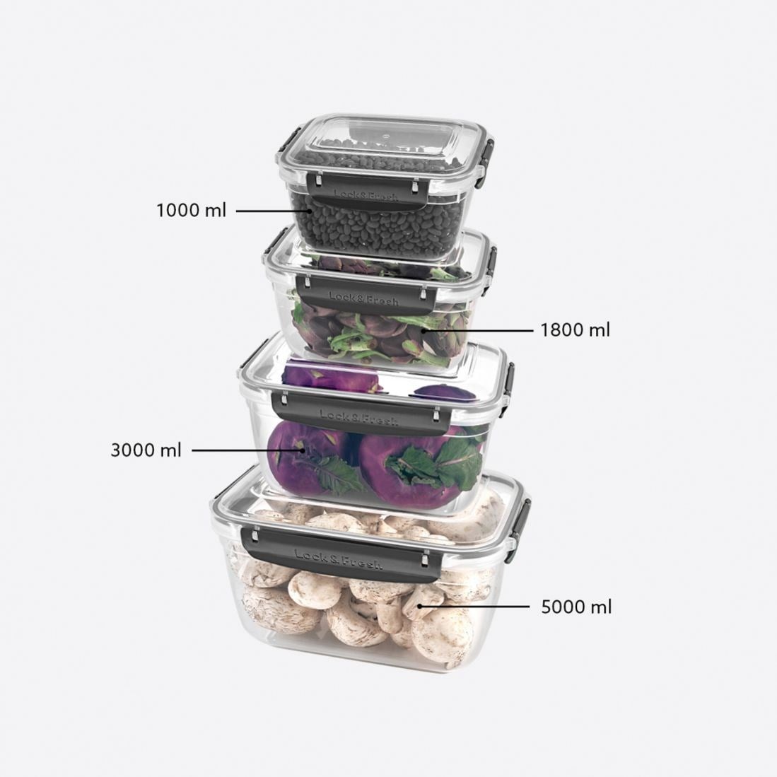 4 Parça Master Dikdörtgen Set (1000-1800-3000-5000 ml)