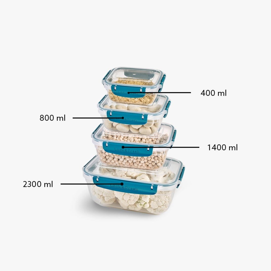 4 Parça Master Dikdörtgen Set (400-800-1400-2300 ml)