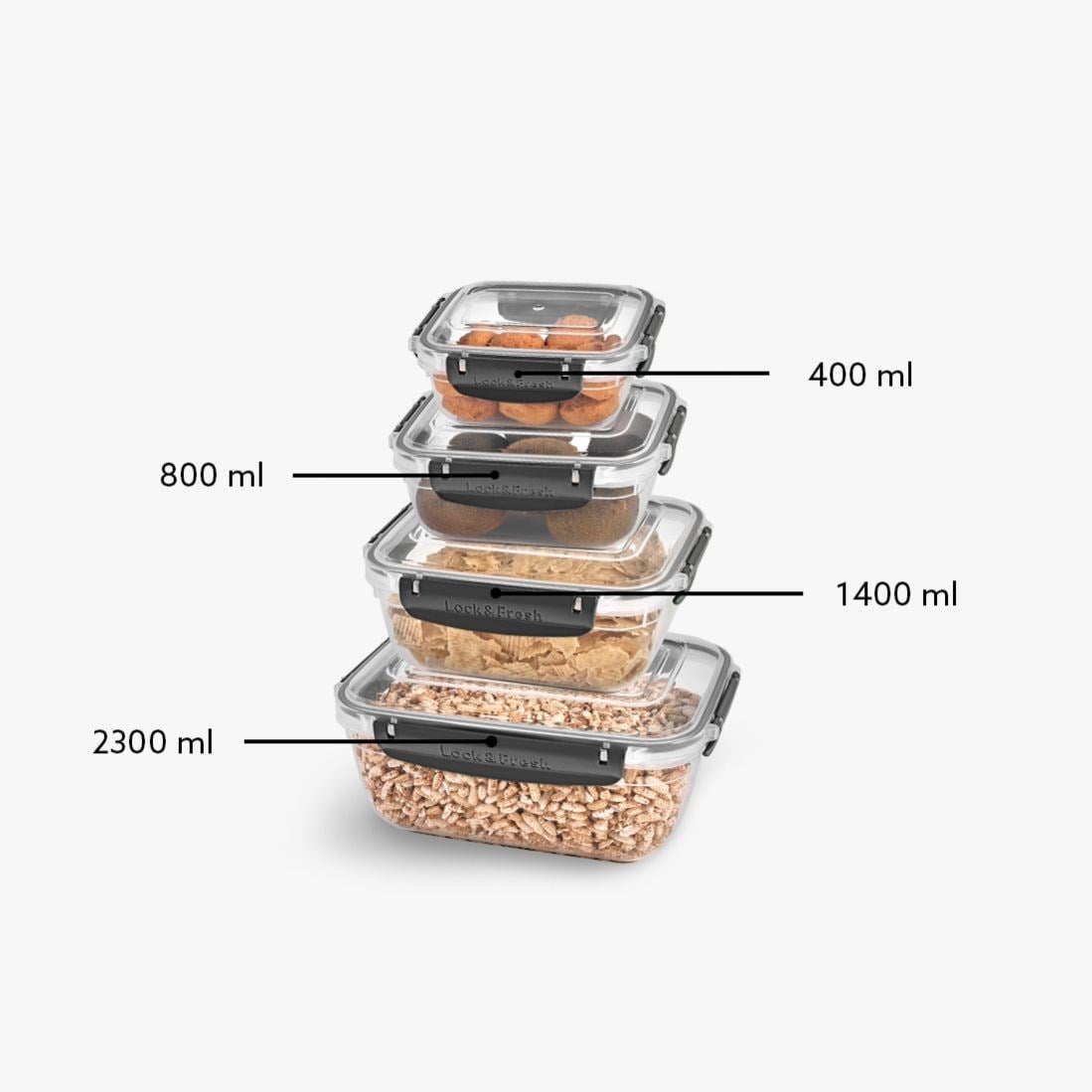 4 Parça Master Dikdörtgen Set (400-800-1400-2300 ml)