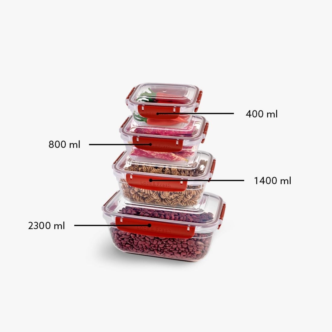 4 Parça Master Dikdörtgen Set (400-800-1400-2300 ml)