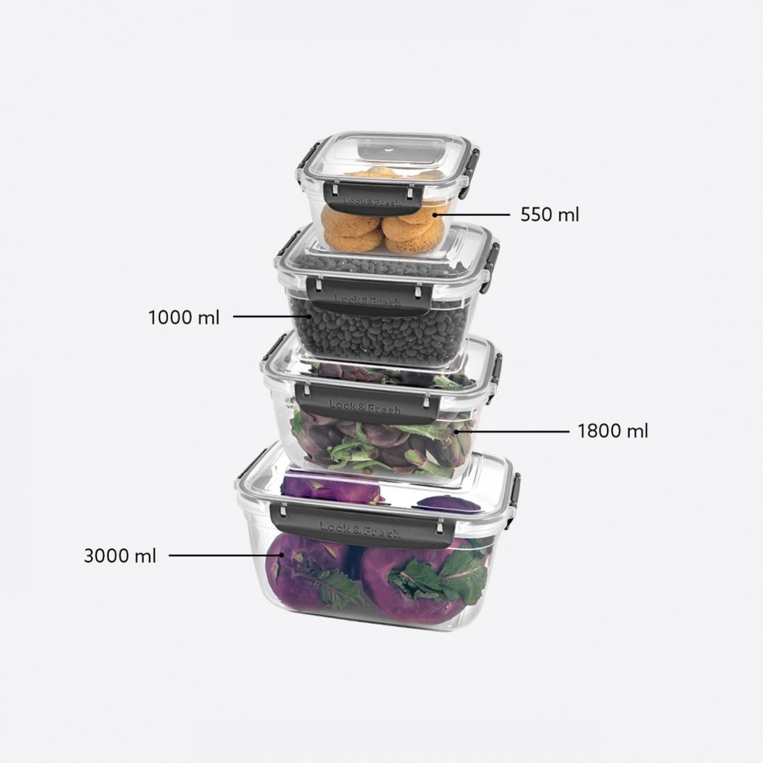 4 Parça Master Dikdörtgen Set (550-1000-1800-3000 ml)