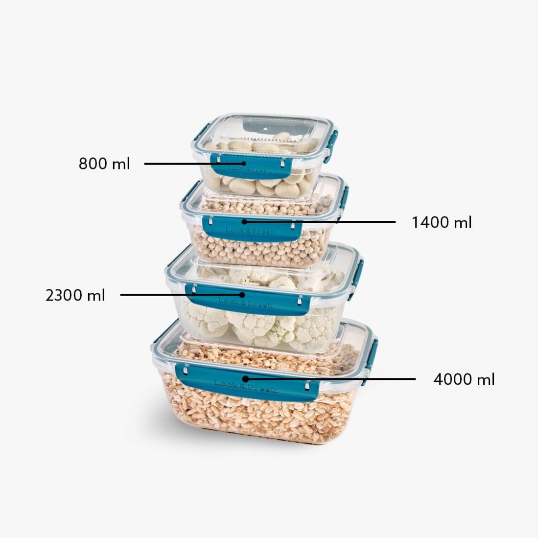 4 Parça Master Dikdörtgen Set (800-1400-2300-4000 ml)
