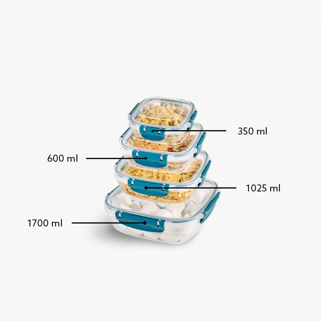 4 Parça Master Kare Set (350-600-1025-1700 ml)