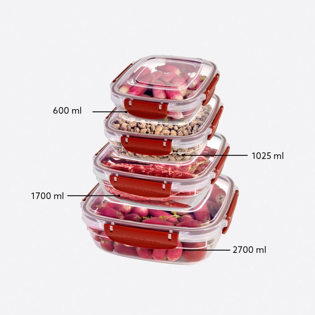 4 Parça Master Kare Set (600-1025-1700-2700 ml)