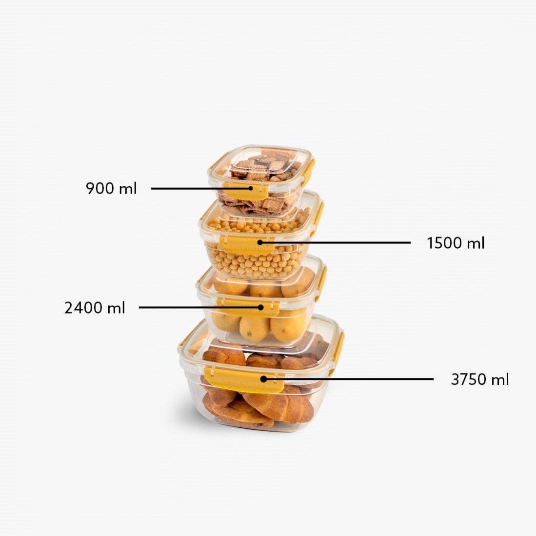 4 Parça Master Kare Set (900-1500-2400-3750 ml)