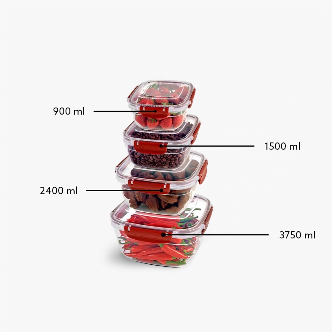4 Parça Master Kare Set (900-1500-2400-3750 ml)