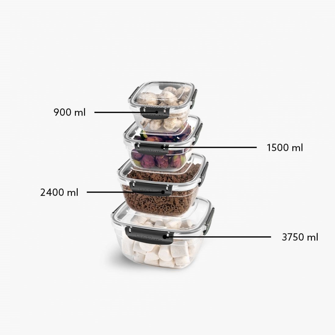 4 Parça Master Kare Set (900-1500-2400-3750 ml)