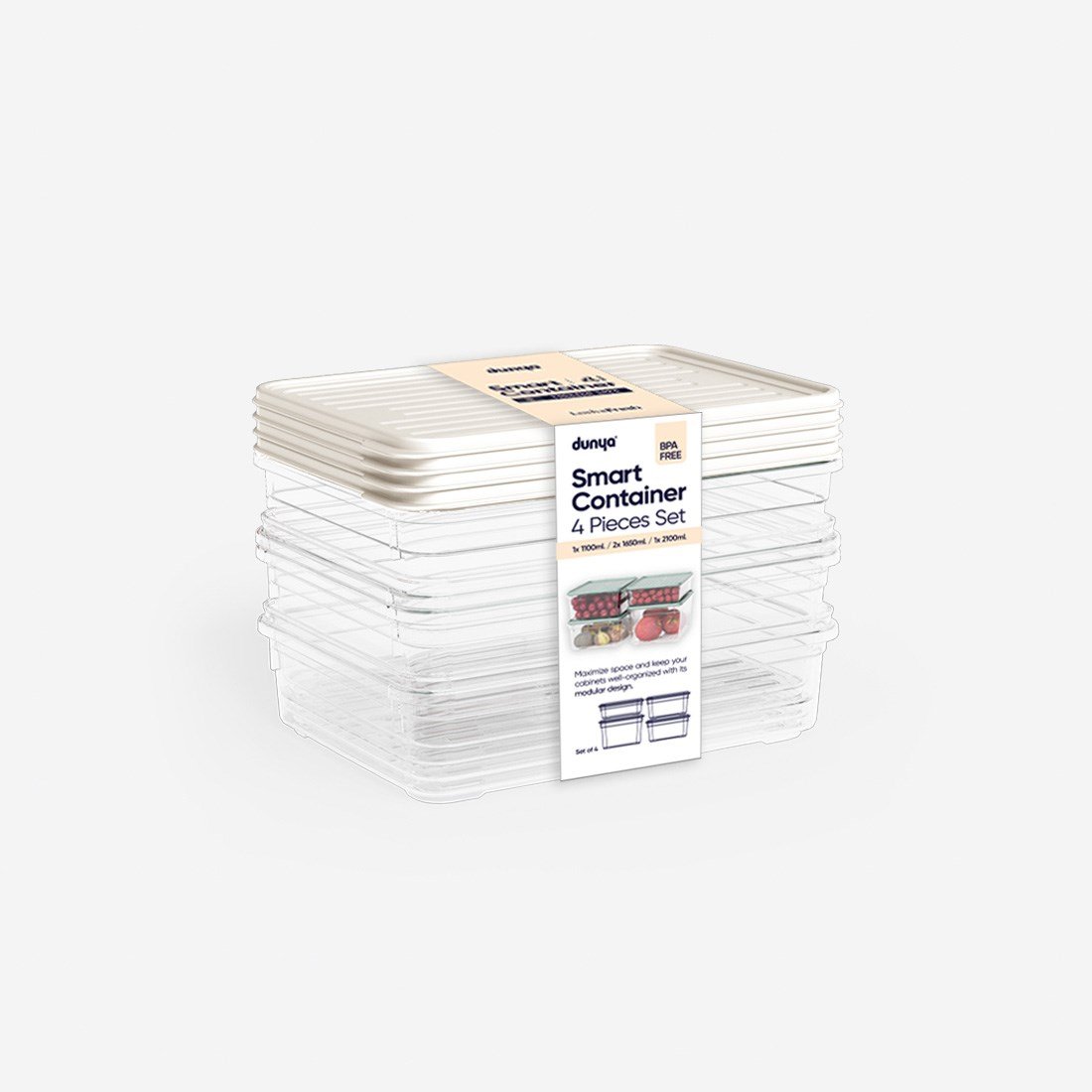 4 Parça Smart Modüler Set ( 1100 ml, 2x1650 ml, 2100 ml )