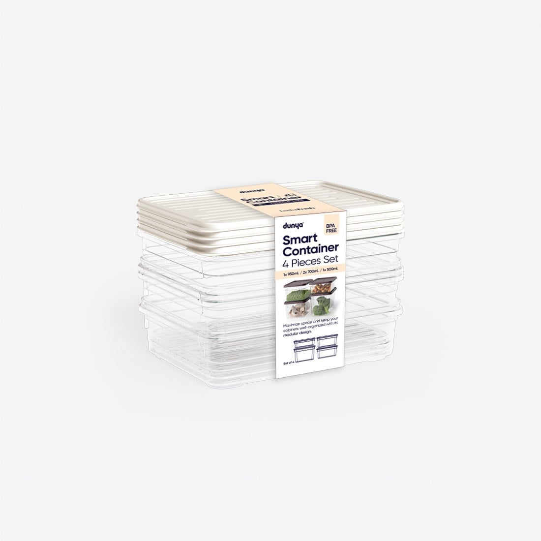 4 Parça Smart Modüler Set ( 500 ml, 2x700 ml, 950 ml )