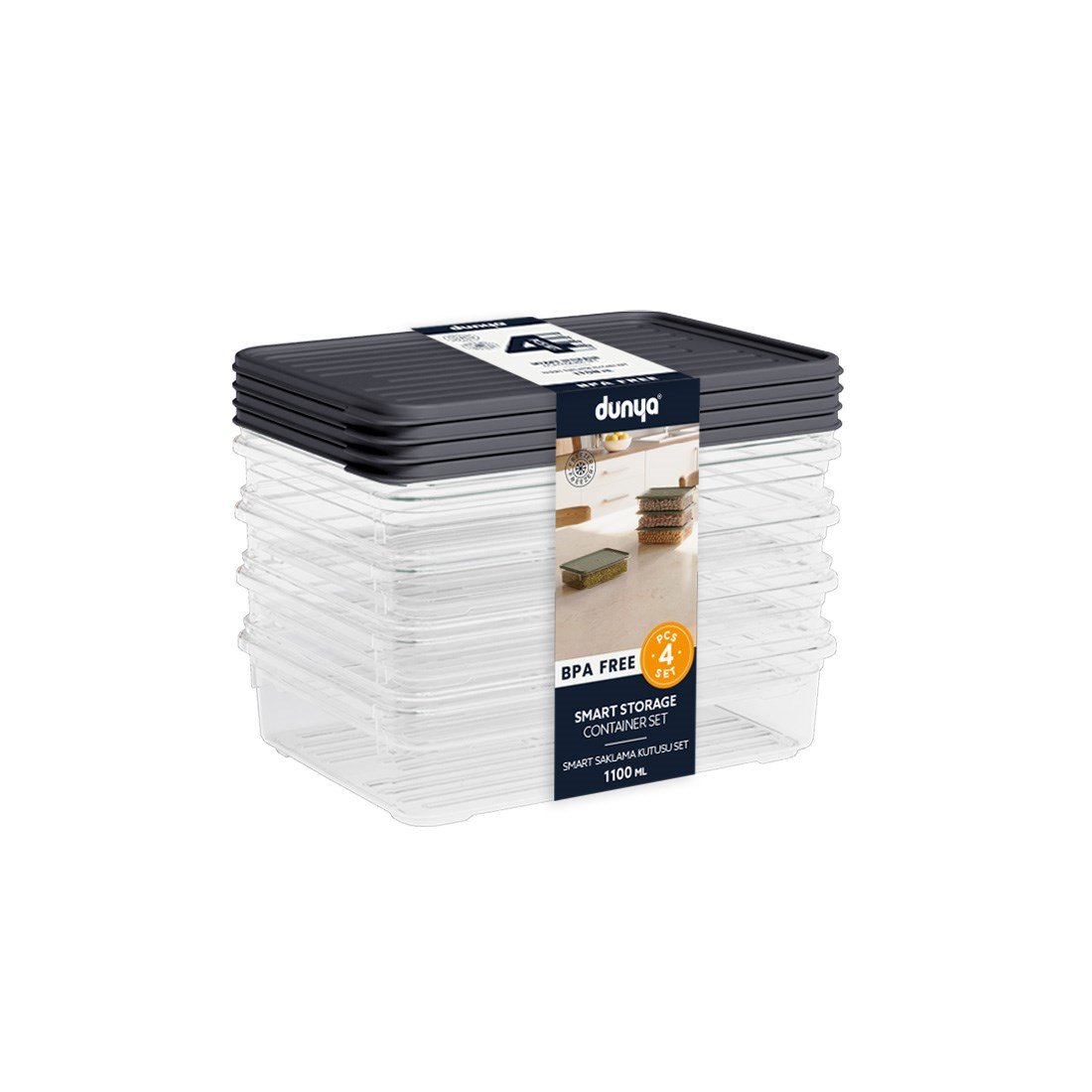4 Parça Smart Saklama Kabı Set (4 x 1100 ml)