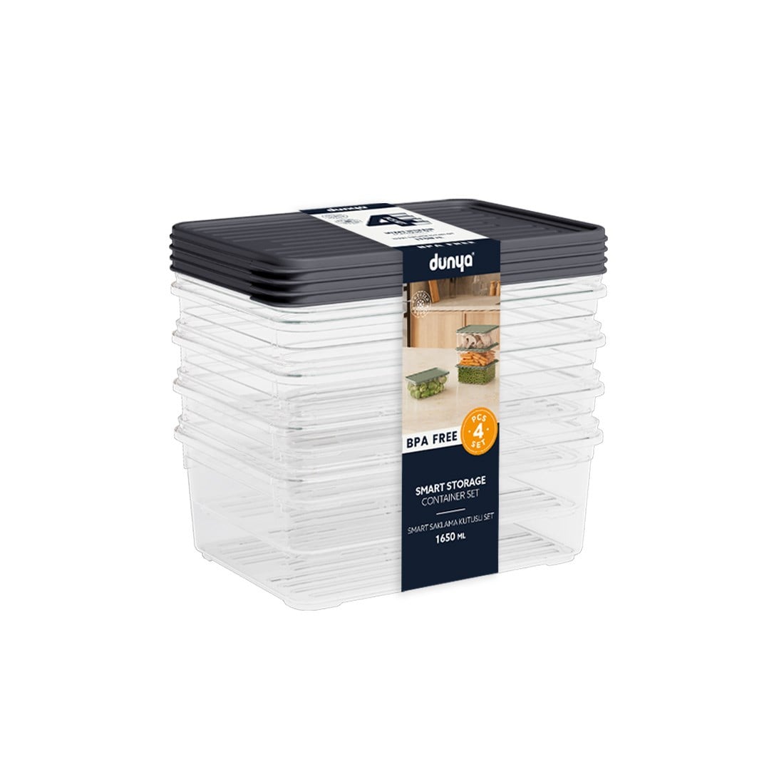 4 Parça Smart Saklama Kabı Set (4 x 1650 ml)