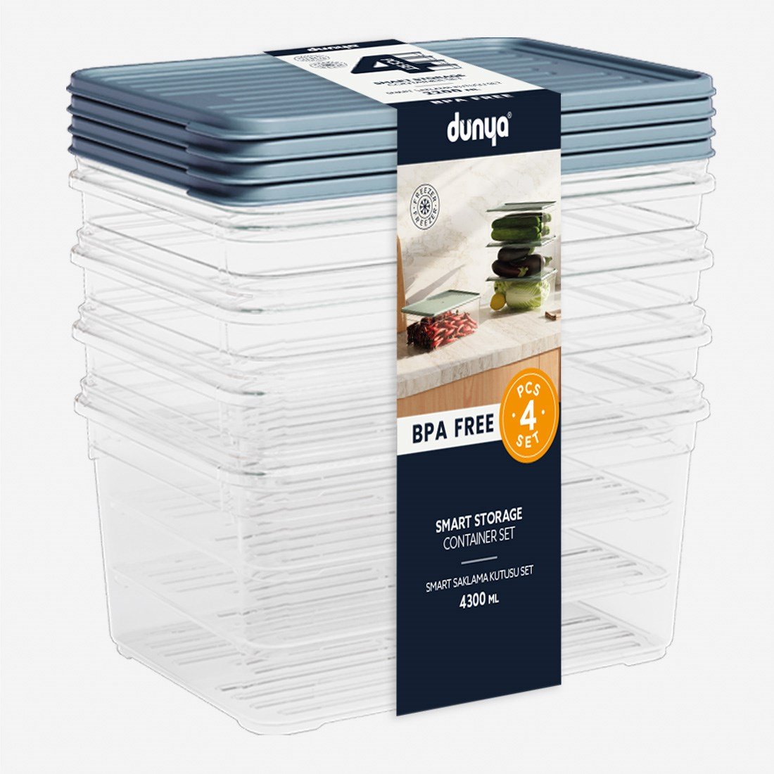 4 Parça Smart Saklama Kabı Set (4 x 4300 ml)