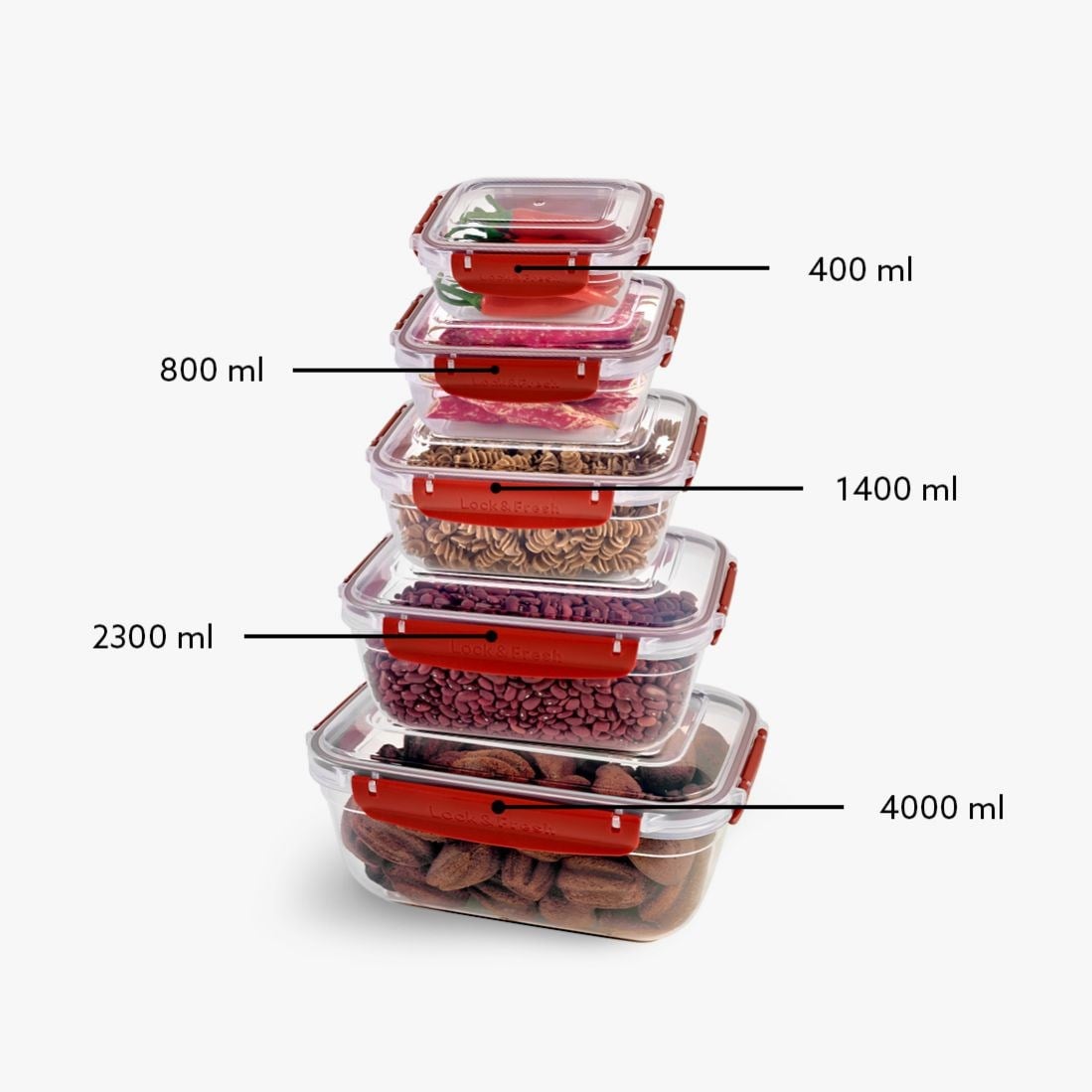 5 Parça Master Dikdörtgen Set (400-800-1400-2300-4000 ml)