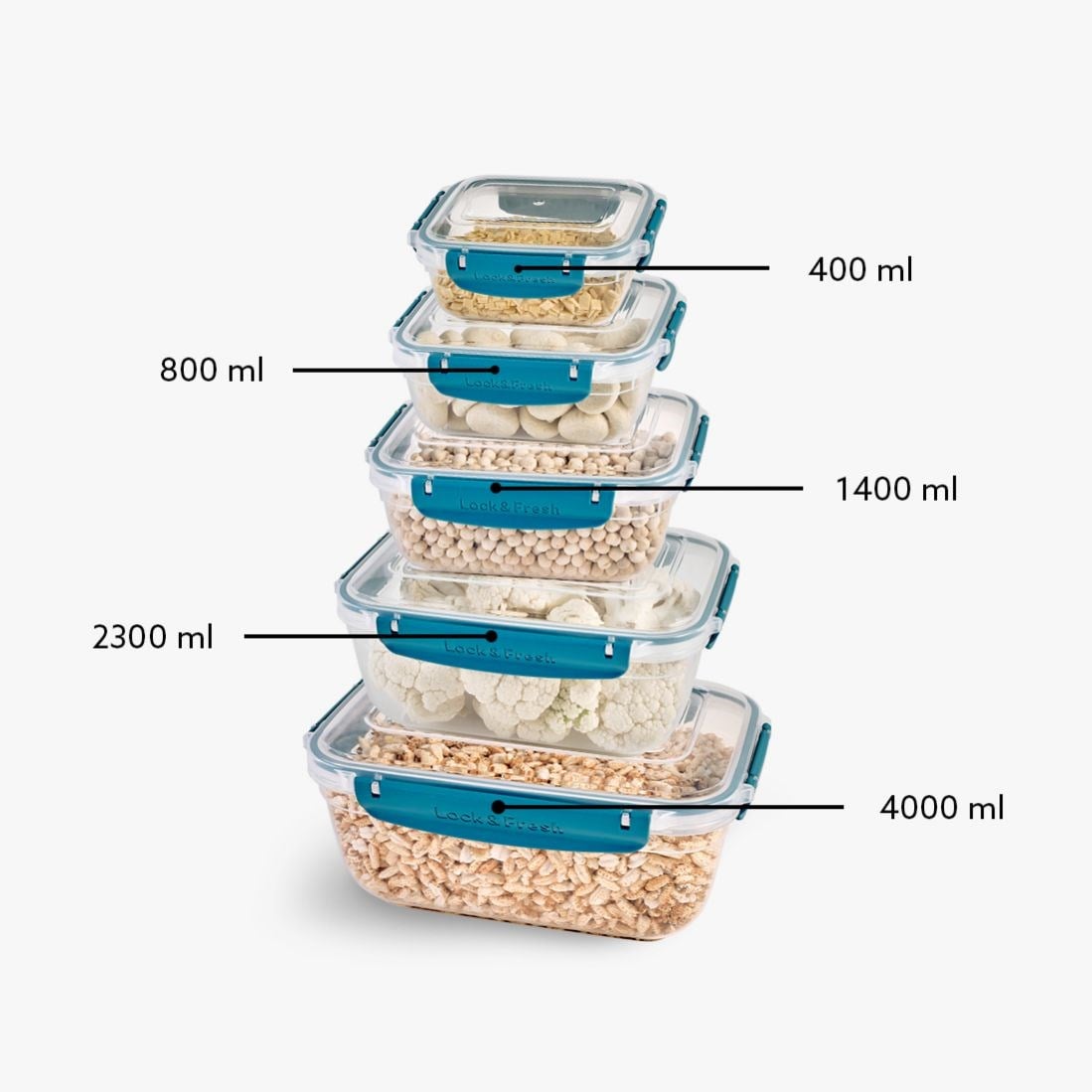5 Parça Master Dikdörtgen Set (400-800-1400-2300-4000 ml)