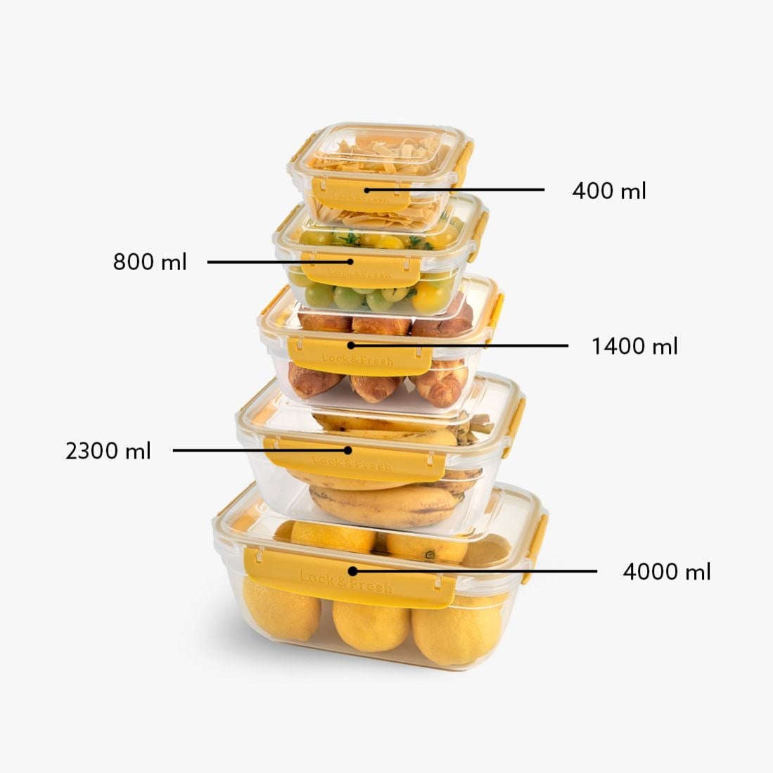 5 Parça Master Dikdörtgen Set (400-800-1400-2300-4000 ml)