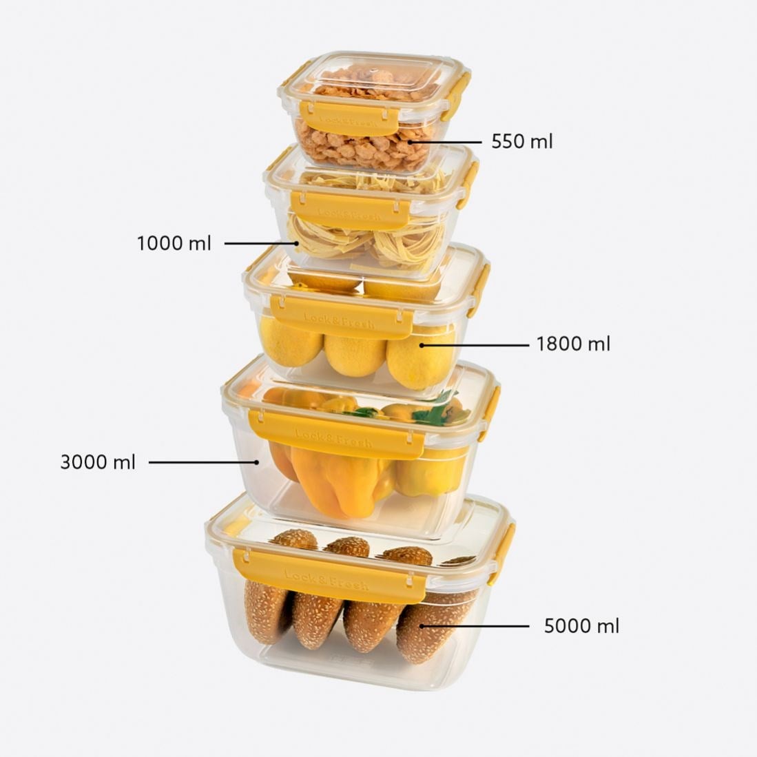 5 Parça Master Dikdörtgen Set (550-1000-1800-3000-5000 ml)