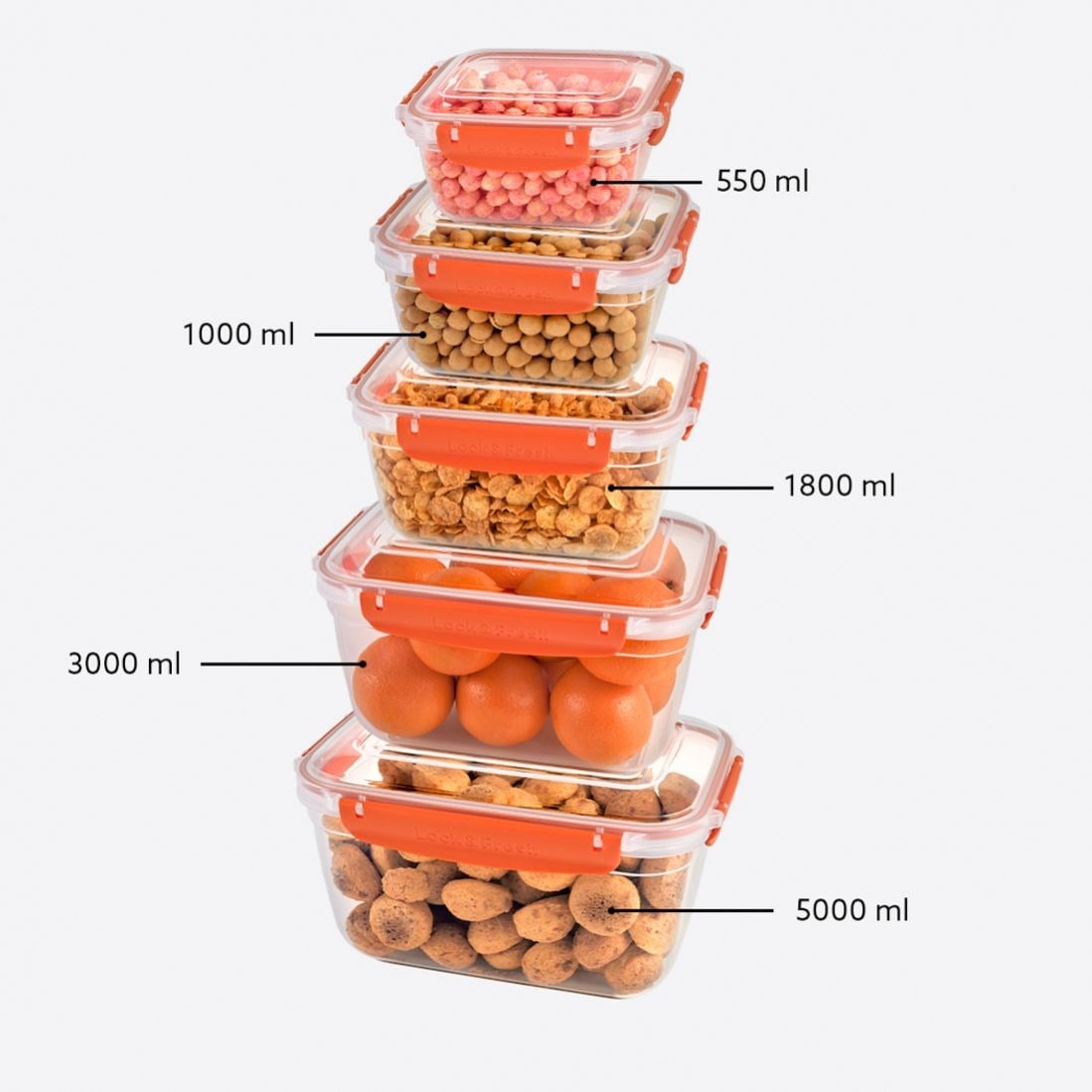 5 Parça Master Dikdörtgen Set (550-1000-1800-3000-5000 ml)
