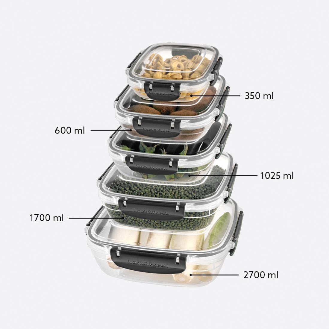 5 Parça Master Kare Set (350-600-1025-1700-2700 ml)